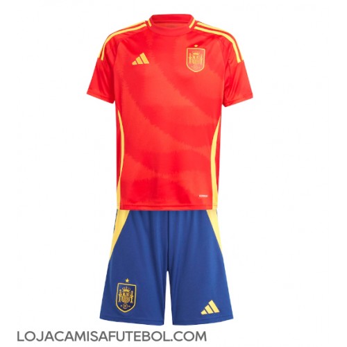 Camisa de Futebol Espanha Equipamento Principal Infantil Europeu 2024 Manga Curta (+ Calças curtas)